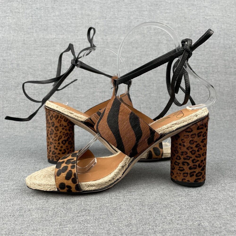 Franco Sarto Sandals Womens 7.5 Brown Black Zebra Stripe Calf‎ Hair Ankle Strap - Picture 7 of 16
